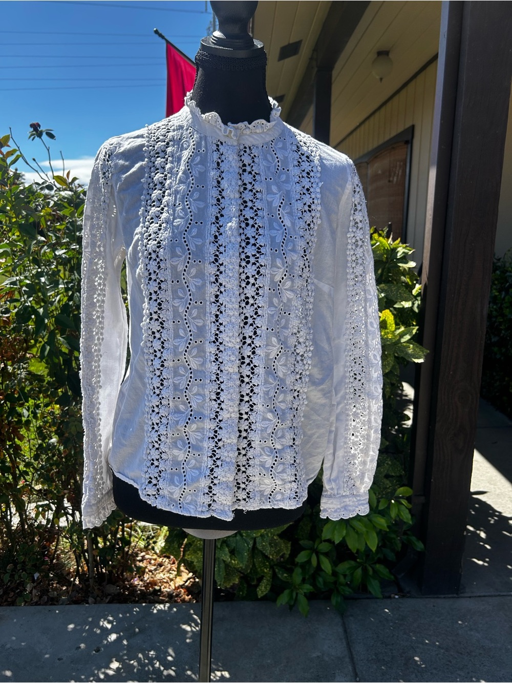 Sezane Rym Shirt Ecru White Lace Cotton Blouse 36